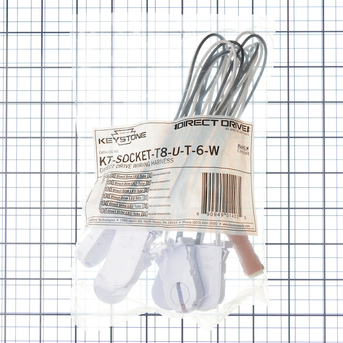 Keystone 6 Pre-Wired Tall Non-Shunted Sockets With Power Quick Disconnect Wiring Harness (KT-Socket-T8-U-T-6-W)