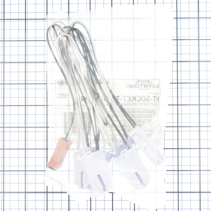 Keystone 6 Pre-Wired Tall Non-Shunted Sockets With Power Quick Disconnect Wiring Harness (KT-Socket-T8-U-T-6-W)