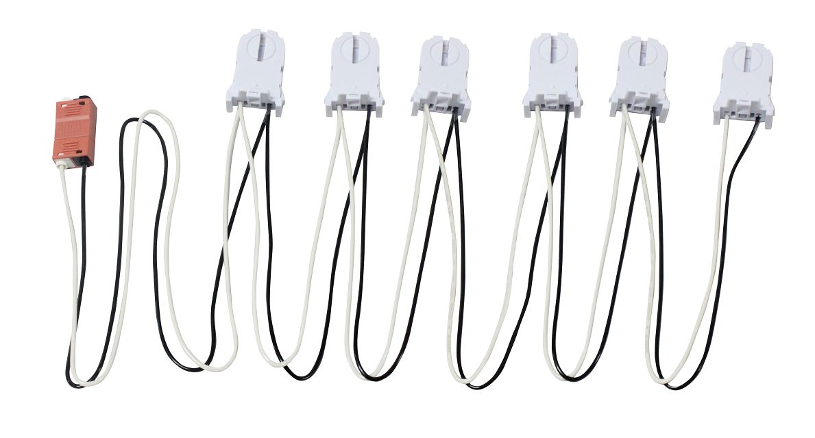 Keystone 6 Pre-Wired Tall Non-Shunted Sockets With Power Quick Disconnect Wiring Harness (KT-Socket-T8-U-T-6-W)
