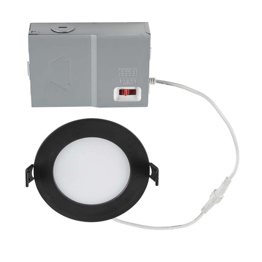 Keystone 4 Inch 9W LED Slim Wafer Downlight CCT Selectable 2700K/3000K/3500K/4000K/5000K 90 CRI 120V Triac Dimming Remote Driver Black (KT-WDLED9-4A-9CSF-FDIM-B)