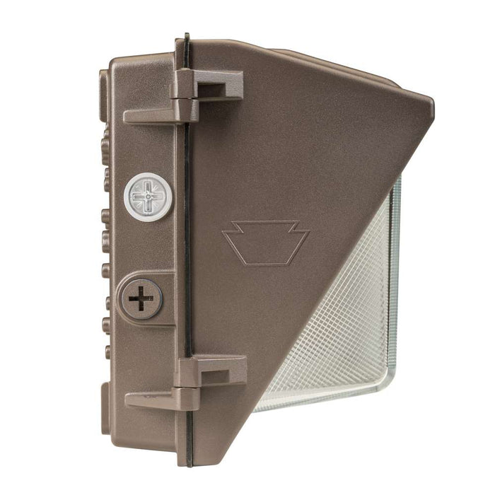 Keystone LED Open Face Wall Pack Selectable 55W/45W/35W 3000K/4000K/5000K 120-277V 0-10V Dimming Photocell Bronze Integrated 10W Emergency Battery Backup (KT-WPLED55PS-M1-8CSB-VDIM /EM10)