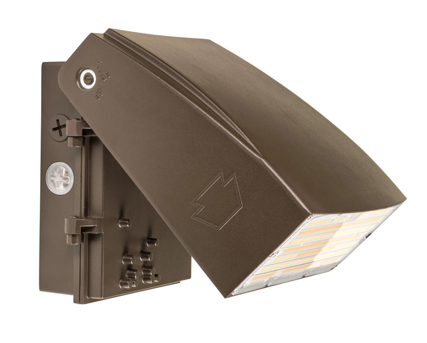 Keystone 75W LED Adjustable Wall Pack Wattage/CCT Selectable 75W/60W/45W 3000K/4000K/5000K 120-277V Input Bronze Housing (KT-WPLED75PS-M3-8CSB-VDIM)