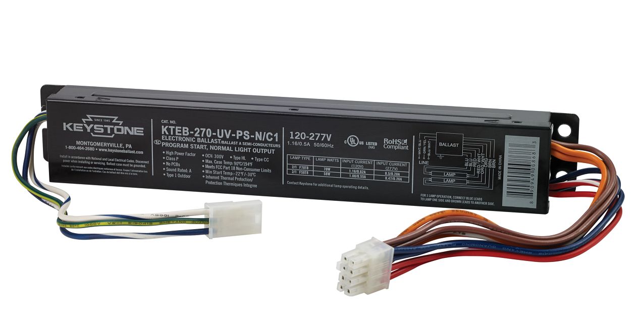 Keystone 2 Lite F58/70 T8 Molex Connectors On Input/Output Leads Electronic Ballast (KTEB-270-UV-PS-N /C1-DP)