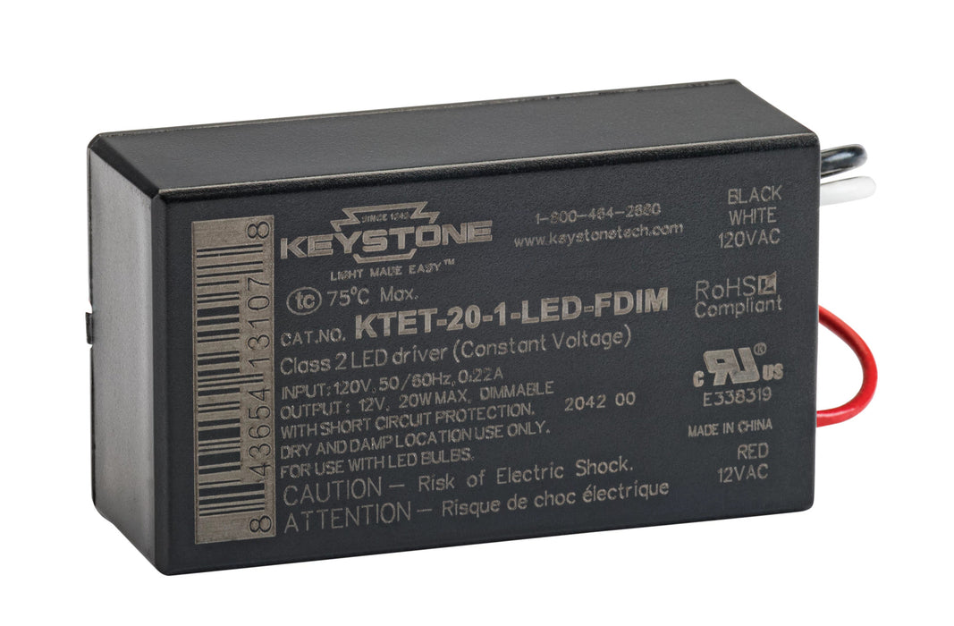 Keystone 20W Low Voltage Transfomer LED Specific 12V Output Class 2 Phase Dimmable (KTET-20-1-LED-FDIM)