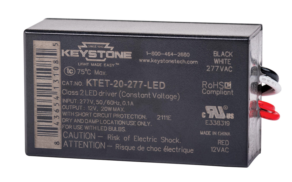 Keystone 20W Low Voltage Transformer LED Specific 277V Input 12V Output Class 2 (KTET-20-277-LED)