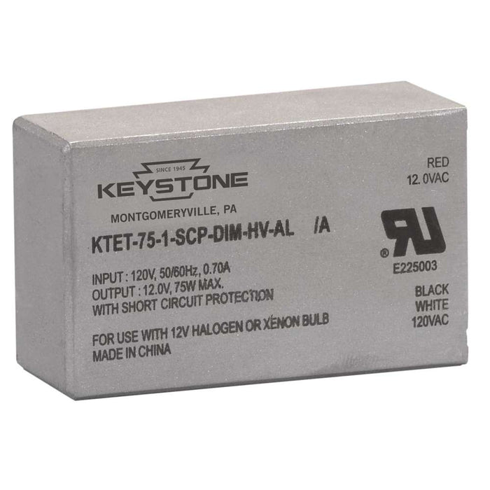Keystone 75W Low Voltage Halogen Transformer 120V Input 12V Output With Double Sided Adhesive Strip (KTET-75-1-SCP-DIM-HV-AL /A-DP)