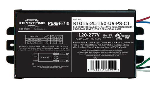 Keystone Ballast For UV-C Lamps 120-277V Input Design To Run 1 Or 2 Lamps Not To Exceed 15W Max Load 150Ma Output Compact Case Style (KTG15-2L-150-UV-PS-C1)