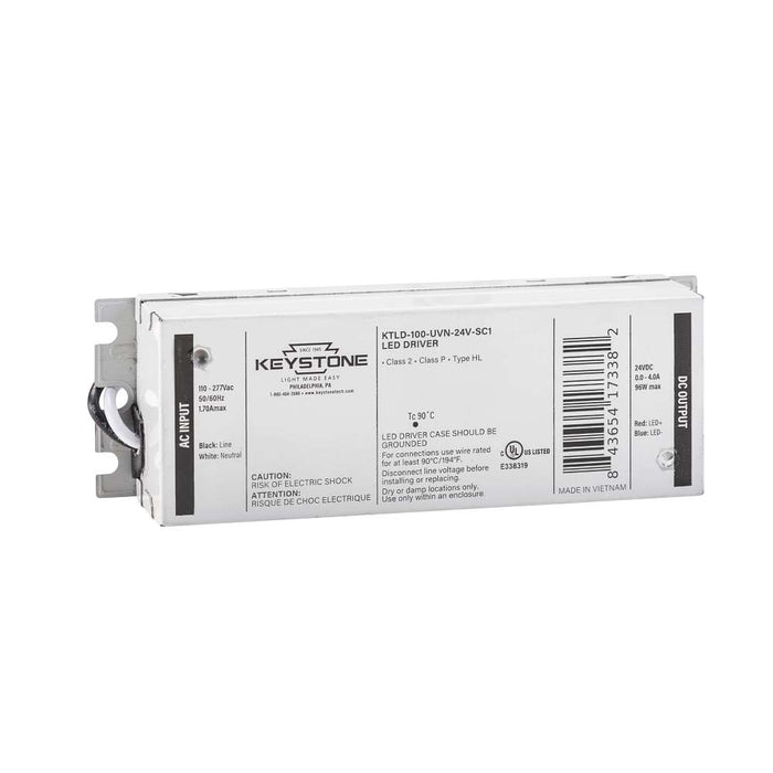 Keystone LED Driver Constant Voltage 96W 24V 4A Single Channel Output 120-277Vac Input Normal Power Factor Flying Leads (KTLD-100-UVN-24V-SC1)