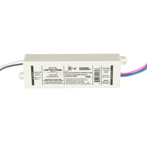 Keystone Constant Power Programmable LED Driver 12W 120-500Ma Output 120-277V 0-10V Dimming (KTLD-12-UV-SC500-56-VDIM-AF1 /USB)