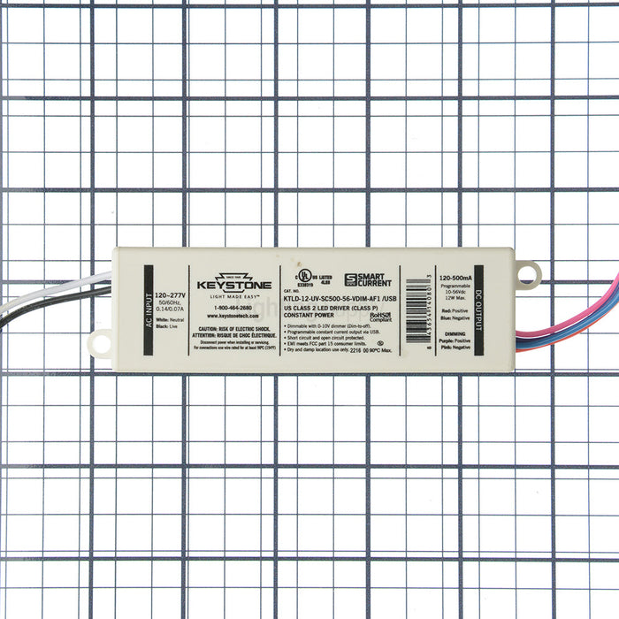 Keystone Constant Power Programmable LED Driver 12W 120-500Ma Output 120-277V 0-10V Dimming (KTLD-12-UV-SC500-56-VDIM-AF1 /USB)