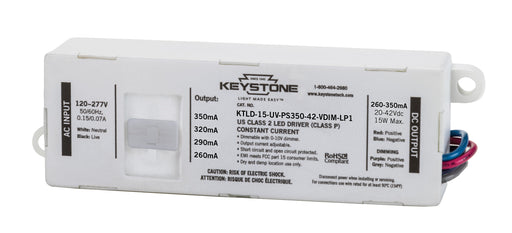 Keystone LED Driver 15W Selectable Output Currents Include 260Ma-350Ma 20-42VDC Output Voltage 0-10V Dimming (KTLD-15-UV-PS350-42-VDIM-LP1)