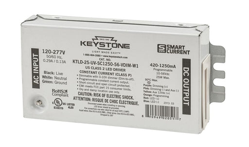 Keystone Programmable Constant Current LED Driver 25W 420-1250Ma Output 120-277V Input 0-10V Dimming Programmable Via Smart Current Software (KTLD-25-UV-SC1250-56-VDIM-W1-CP)