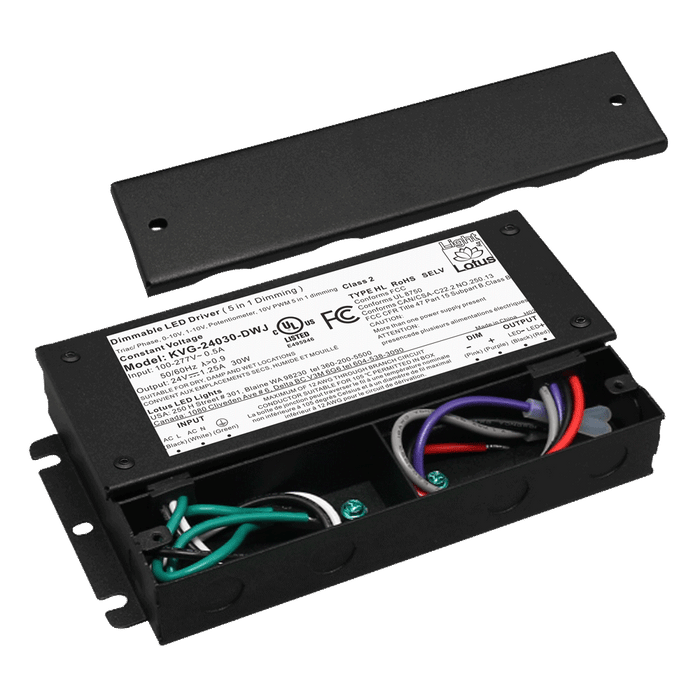 Lotus LED Lights 24V 30W Constant Voltage LED Driver 5-In-1 Dimmable Built-In Wiring Chambers 120-277V Wet Class 2 (KVG-24030-DWJ)