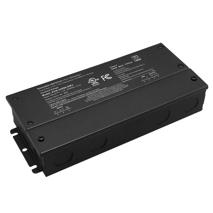 Lotus LED Lights 24V 96W 5-In-1 Dimmable cULus Driver With Built-In Wiring Chambers 120-277V Class 2 Type HL Constant Voltage (KVG-24096-DWJ)