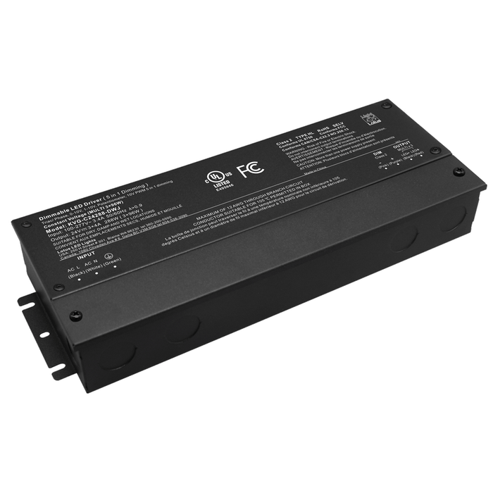 Lotus LED Lights 24V 288W 5-In-1 Dimmable cULus Driver With Built-In Wiring Chambers 120-277V Class 2 Type HL Constant Voltage (KVG-C24288-DWJ)