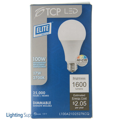 TCP LED A-Lamp Series 17W A21 Dimmable 25000 Hours 100W Equivalent 2700K 1600Lm E26 Base Omnidirectional Frost California Qualified (L100A21D2527KCQ)