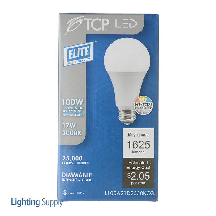 TCP LED A-Lamp Series 17W A21 Dimmable 25000 Hours 100W Equivalent 3000K 1625Lm E26 Base Omnidirectional Frost California Qualified (L100A21D2530KCQ)