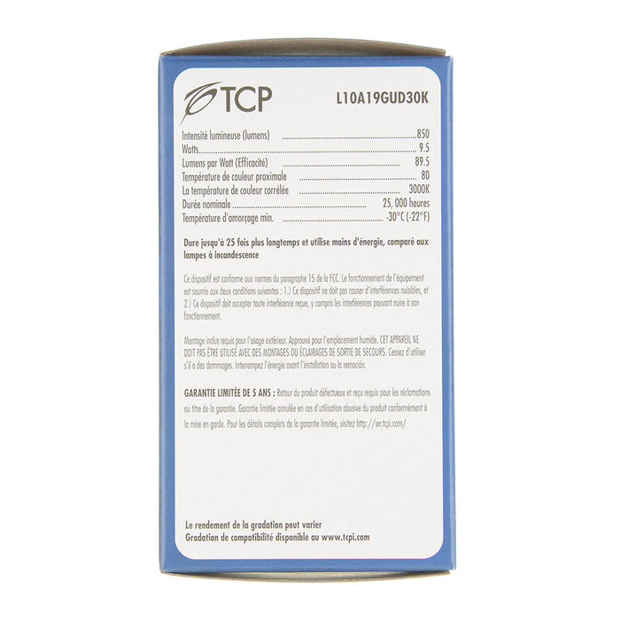 TCP LED 9.5W A19 GU24 Base Dimmable 3000K 850Lm 120V 80 CRI (L10A19GUD30K)