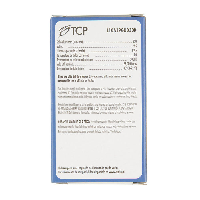 TCP LED 9.5W A19 GU24 Base Dimmable 3000K 850Lm 120V 80 CRI (L10A19GUD30K)