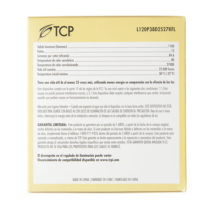 TCP LED 13W P38 Dimmable 2700K Flood (L120P38D2527KFL)