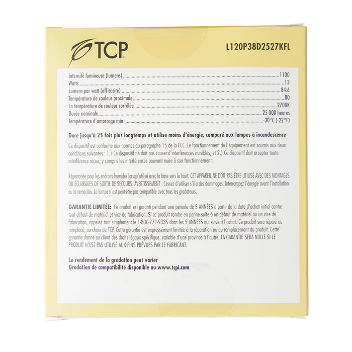 TCP LED 13W P38 Dimmable 2700K Flood (L120P38D2527KFL)