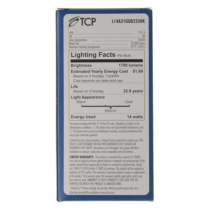 TCP LED 14W A21 GU24 Dimmable 5000K (L14A21GUD2550K)