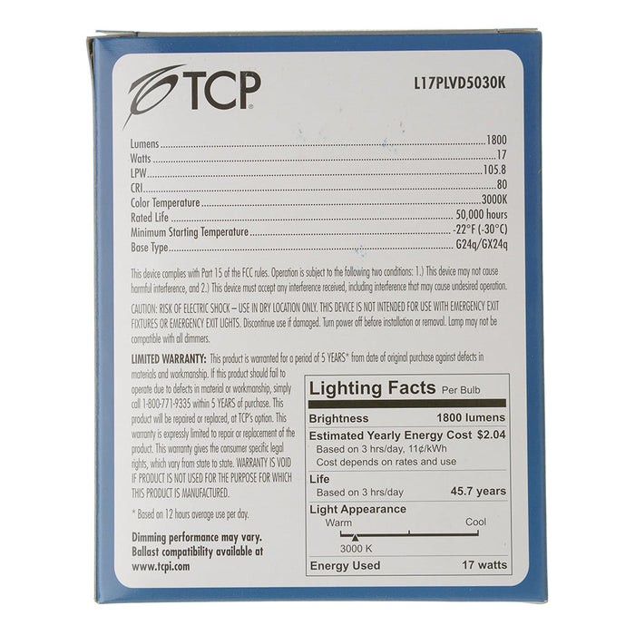 TCP LED 17W PL Vertical BR30 Dimmable 3000K (L17PLVD5030K)