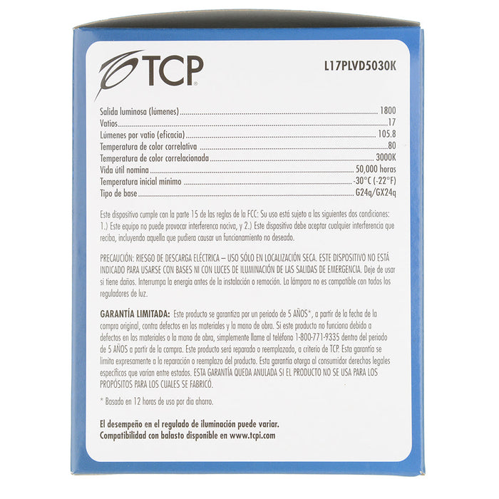 TCP LED 17W PL Vertical BR30 Dimmable 3000K (L17PLVD5030K)