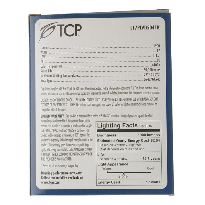 TCP LED 17W PL Vertical BR30 Dimmable 4100K (L17PLVD5041K)