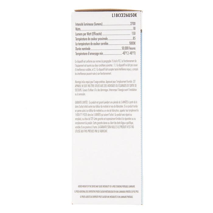 TCP LED HID Corn Cob Lamp HID75 18W Non-Dimmable 50000 Hours 75W Equivalent 5000K E26 Base 2700Lm Clear 120V (L18CCE26U50K)