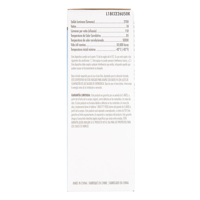 TCP LED HID Corn Cob Lamp HID75 18W Non-Dimmable 50000 Hours 75W Equivalent 5000K E26 Base 2700Lm Clear 120V (L18CCE26U50K)