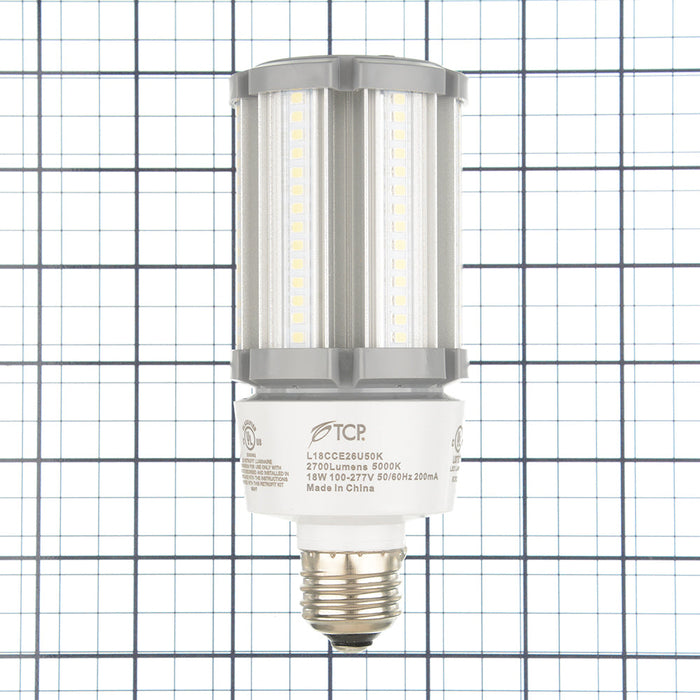 TCP LED HID Corn Cob Lamp HID75 18W Non-Dimmable 50000 Hours 75W Equivalent 5000K E26 Base 2700Lm Clear 120V (L18CCE26U50K)