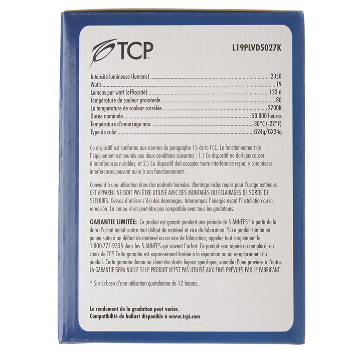 TCP LED 19W PL Vertical BR40 Dimmable 2700K (L19PLVD5027K)