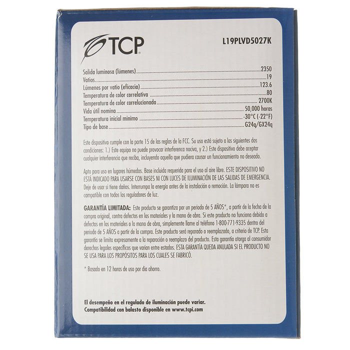 TCP LED 19W PL Vertical BR40 Dimmable 2700K (L19PLVD5027K)
