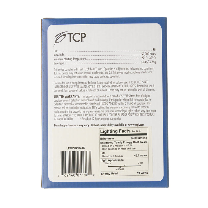 TCP LED 19W PL Vertical BR40 Dimmable 4100K (L19PLVD5041K)