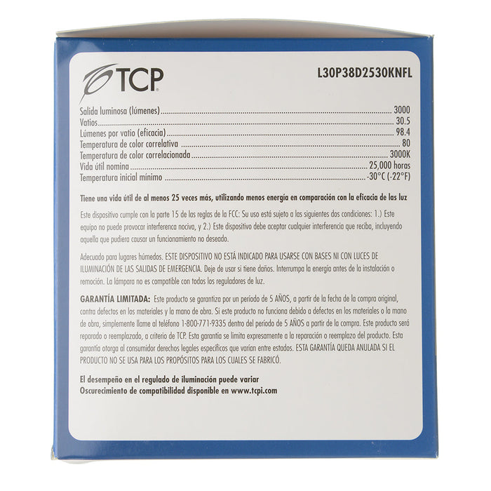 TCP LED 30W P38 Dimmable 3000K Flood (L30P38D2530KNFL)