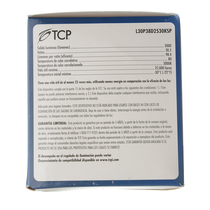 TCP LED 30W P38 Dimmable 3000K Spot Flood (L30P38D2530KSP)