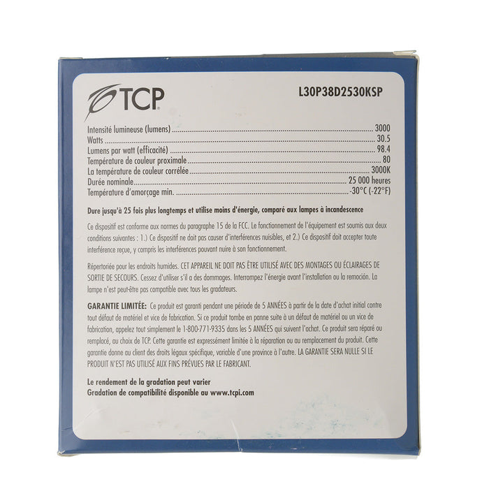 TCP LED 30W P38 Dimmable 3000K Spot Flood (L30P38D2530KSP)
