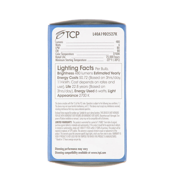 TCP LED 6W A19 Dimmable 2700K (L40A19D2527K)
