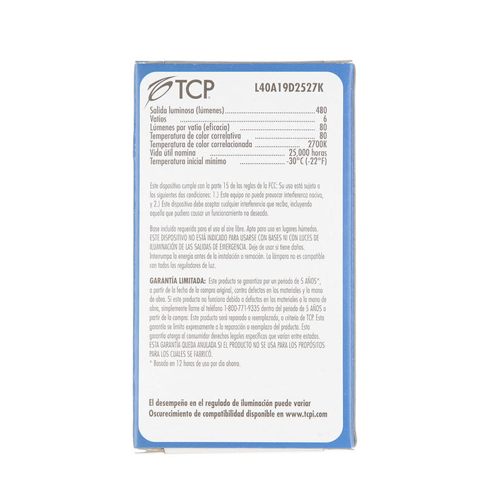 TCP LED 6W A19 Dimmable 2700K (L40A19D2527K)