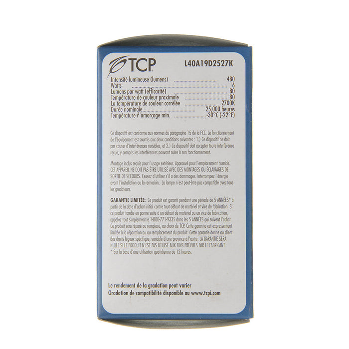 TCP LED 6W A19 Dimmable 2700K (L40A19D2527K)