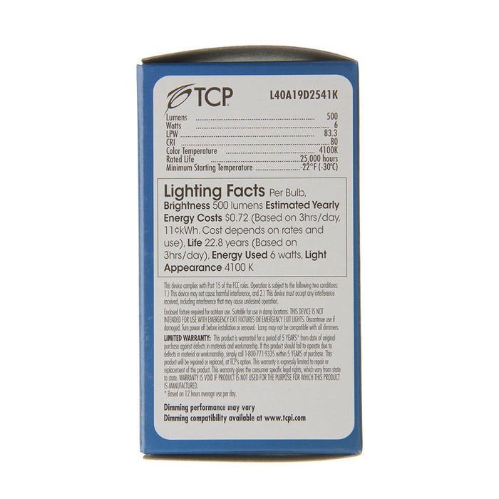TCP LED 6W A19 Dimmable 4100K (L40A19D2541K)