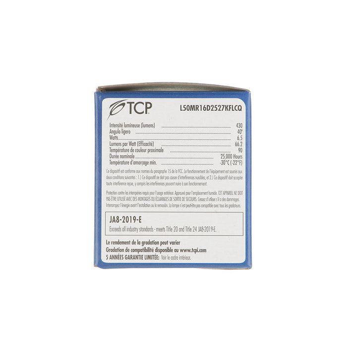 TCP LED MR16 6.5W 430Lm 2700K GU5.3 Base Suitable For Damp Locations Dimmable (L50MR16D2527KFLCQ)