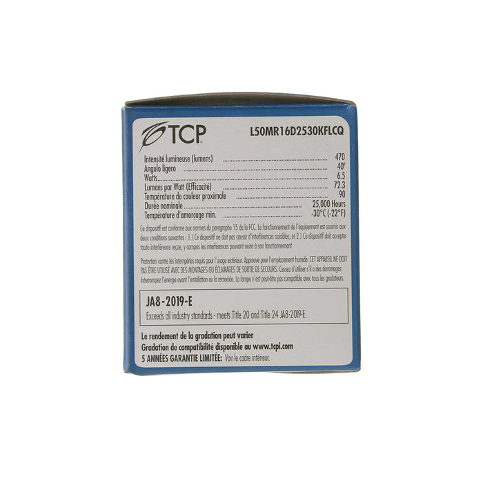 TCP LED MR16 6.5W 470Lm 3000K GU5.3 Base Suitable For Damp Locations Dimmable (L50MR16D2530KFLCQ)