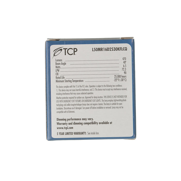 TCP LED MR16 6.5W 470Lm 3000K GU5.3 Base Suitable For Damp Locations Dimmable (L50MR16D2530KFLCQ)