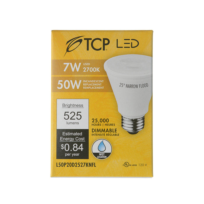 TCP LED 7W P20 Dimmable 2700K Narrow Flood (L50P20D2527KNFL)