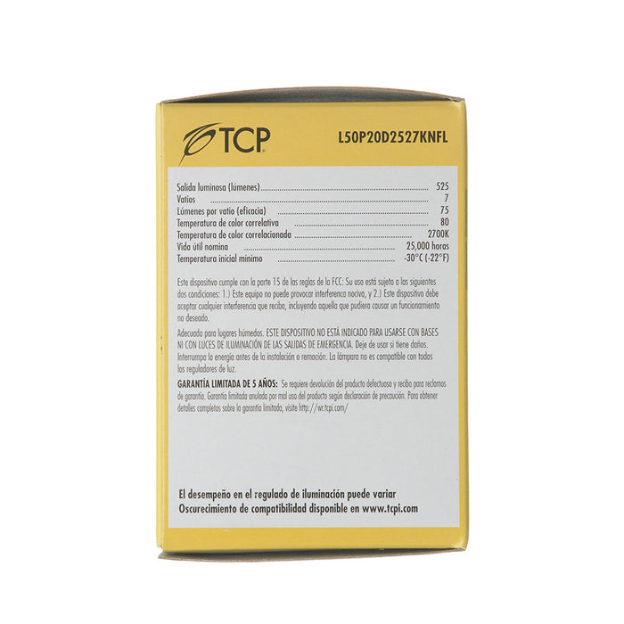 TCP LED 7W P20 Dimmable 2700K Narrow Flood (L50P20D2527KNFL)