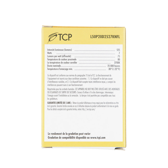 TCP LED 7W P20 Dimmable 2700K Narrow Flood (L50P20D2527KNFL)
