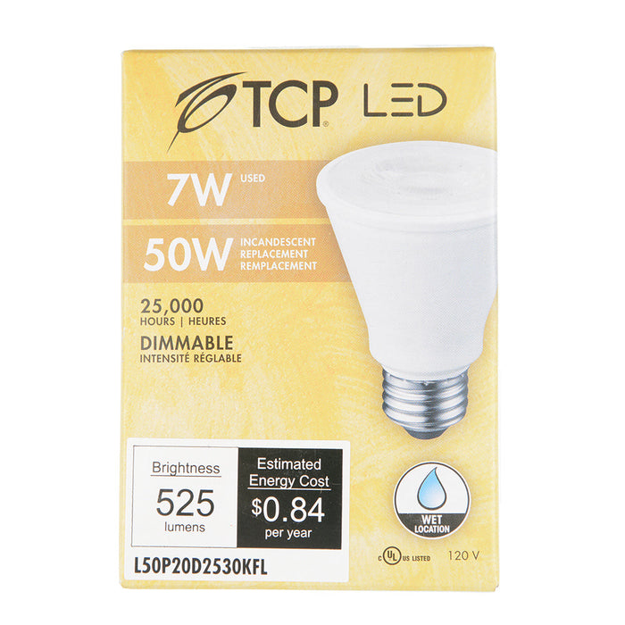 TCP LED 7W P20 Dimmable 3000K Flood (L50P20D2530KFL)