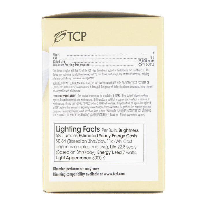 TCP LED 7W P20 Dimmable 3000K Flood (L50P20D2530KFL)